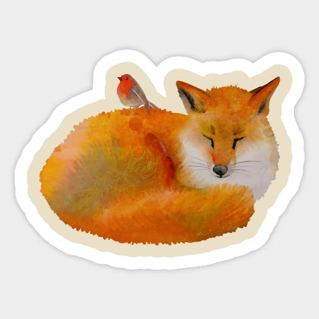 Fox & Bird Sticker by albdesigns